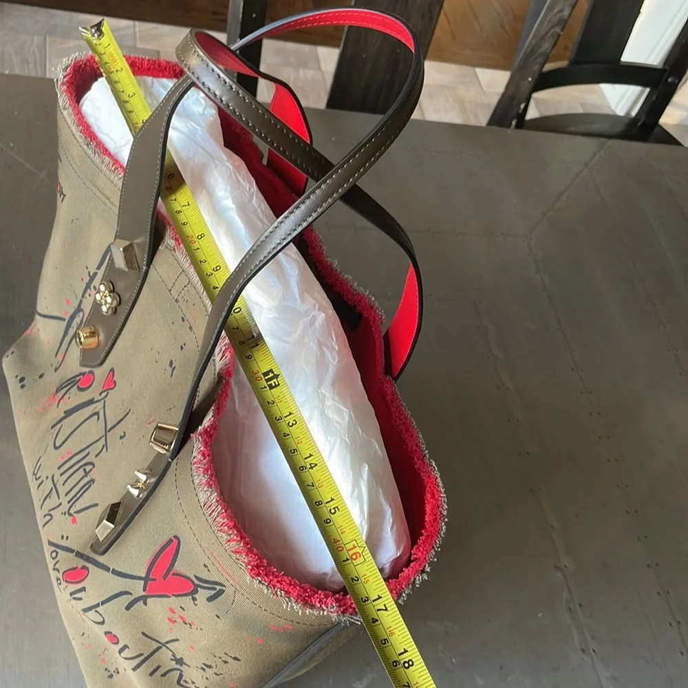 Christian louboutin khaki green graffiti signature frangibus tote shopper bag - Picture 10 of 11